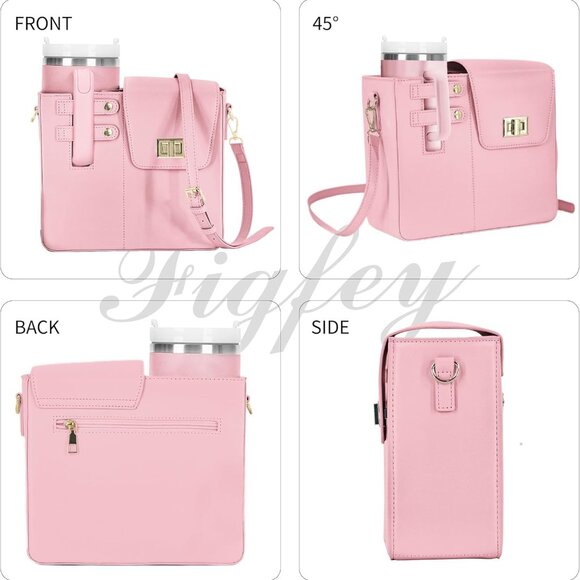 Waterproof Faux Leather Crossbody Bag with Cup Holder and Organizer - Picture 4 of 6